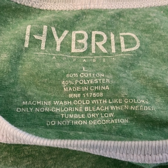 HYBRID Sleeveless Lt. Green Tee Shirt with white graphic lettering. Sz L - Picture 3 of 7